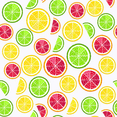 Fototapeta premium Lime and orange slices on the white seamless pattern