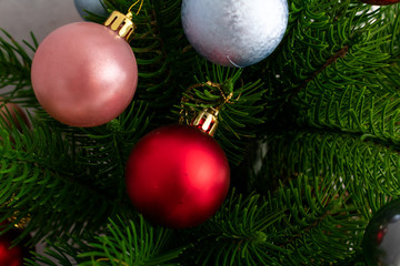 New Year's toys on Christmas tree