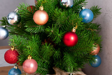 New Year's toys on Christmas tree