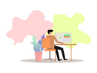 vector flash business people use the computer and graph business