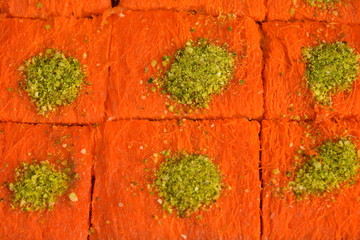 Kanafeh display. background, food, tasty, syrup, sweet, plate,