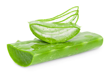 Aloe vera slice on white background.