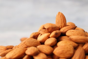 Almonds background. Almond Food or ingredient concept with copy space