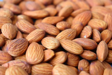 Almonds background. Almond Food or ingredient concept with copy space