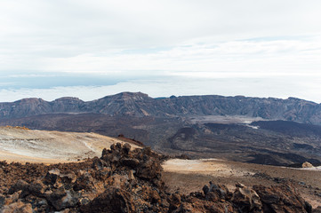 Fantastic view of the Spanish volcano Teide. Rocky volcanic view similar to the landscape of...