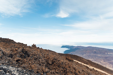 Fantastic view of the Spanish volcano Teide. Rocky volcanic view similar to the landscape of...