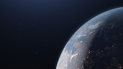 Fototapeta na wymiar 3d rendering of planet Earth from space. Half in shadow half in light. Elements of this image by Nasa.