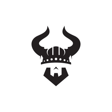 Viking head helmet logo design vector template