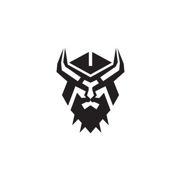 Viking head helmet logo design vector template