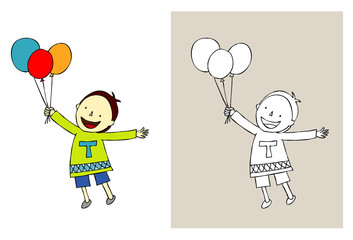 A child holding various colored balloons