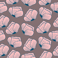 Seamless background with hand-drawn floral pattern. Pink poppy. It can be used for decoration of textile, paper and other surfaces. 