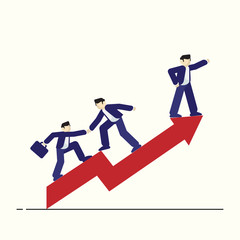 Business arrow concept with businessman on arrow flying to success. grow chart up increase profit sales and investment teamwork