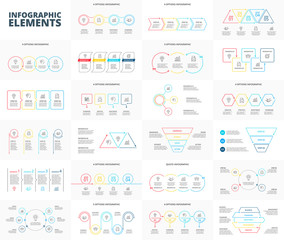 Thin line flat elements set for infographic. Template for diagram, graph, presentation and chart. Business concept with 3, 4, 5 and 6 options, parts, steps or processes
