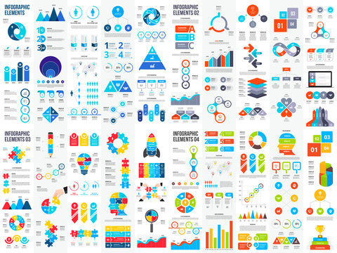 Big set of infographic elements. Can be used for steps, business processes, workflow, diagram, flowchart concept and timeline. Data visualization vector design template