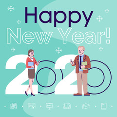 Profession social media post mockup. Happy new year 2020 phrase. Web banner design template. School or university teachers booster, content layout, inscription. Poster, print ads and flat illustration