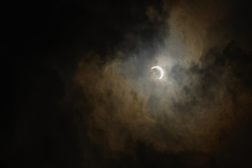 Naklejka na ściany i meble An annular solar eclipse occurred on December 26, 2019. A solar eclipse occurs when the Moon passes between Earth and the Sun, thereby totally or partly obscuring the Sun for a viewer on Earth.