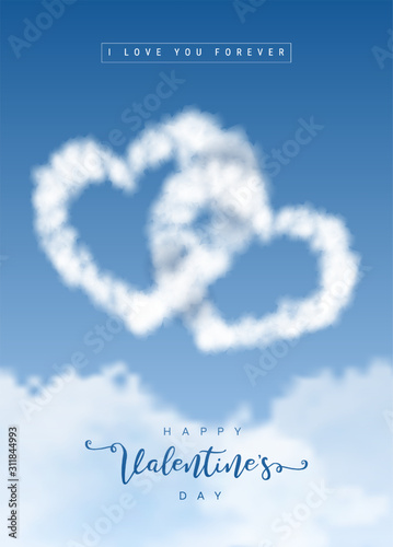 Heart Shaped Clouds In The Blue Sky Love And Valentine Concept Wall Mural Suchart