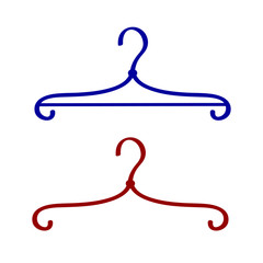 Two simple clothes hangers in a store or at home. Vector isolated flat illustration.