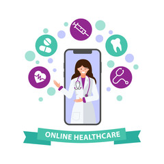 Online doctor consultation technology in smartphone vector.