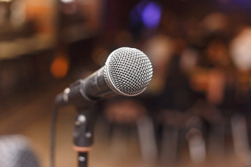 Microphone in a bar stage, blurred background