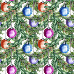 Christmas Seamless Pattern. Watercolor Holiday Background.