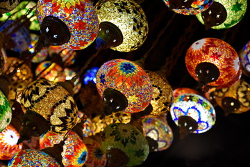 Turkish Lamp or Moroccan Lantern, Eastern style, decorative lamps at store, in Global Village, Dubai, United Arab Emirates