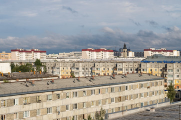 Surgut. City view. Typical Soviet buildings.