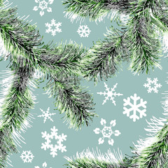 Christmas Seamless Pattern. Watercolor Background