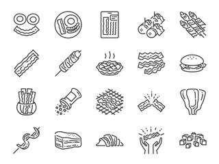 Bacon line icon set. Included icons as pork, food, tasty, smoked, yummy, grill and more.