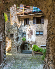 Fototapeta na wymiar The picturesque village of Canale di Tenno, in the Province of Trento, Trentino Alto Adige, Italy.