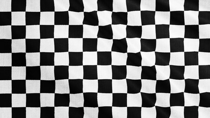 Fototapeta premium Chess design or race flag, black and white fabric cloth is waving. Wavy monochrome background. 