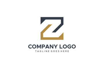 Letter Z Logo Black Gold Square Line. Flat Vector Logo Design Template Element