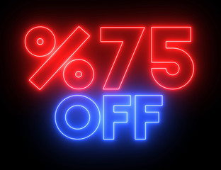 Neon shiny glowing "%75 OFF" text. Animation for promotions, sales and discounts.