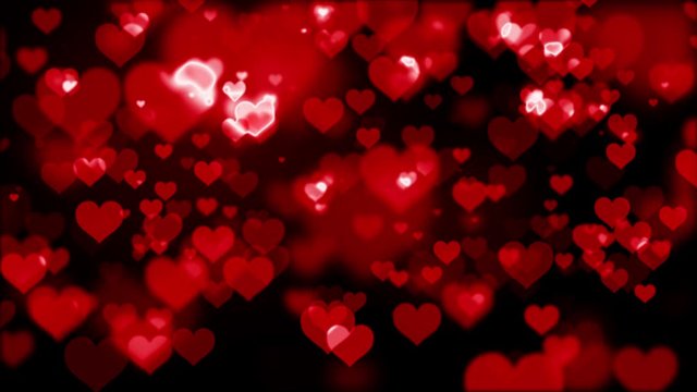 Many red hearts particle emotion fade in bokeh floating on black screen background. Icon confetti and abstract particle on chroma key for decoration template element. Happy Valentines Day 4K VFX