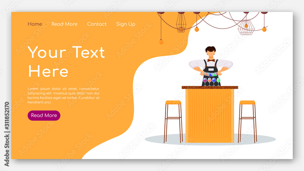 Wall mural lobby bar landing page vector template. hotel party website interface idea with flat illustrations. 