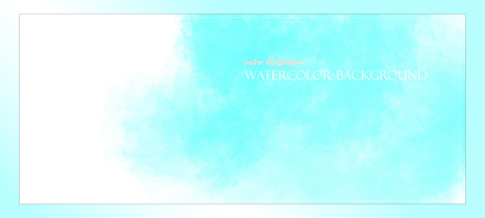 Cyan watercolor splash. Realistic blue sky with strong sun rays. Banner with free space for your graphics, subtitles. Cyan colors. Vector illustration Delicate and subtle, ethereal.