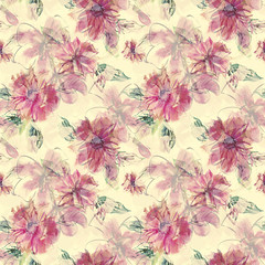 Obraz premium Flowers Seamless Pattern. Watercolor Artistic Template.