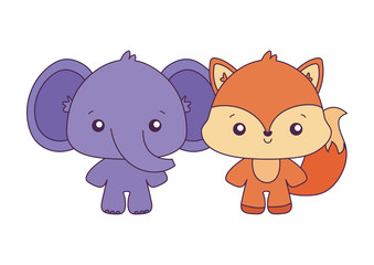 Kawaii elephant and fox cartoons vector design