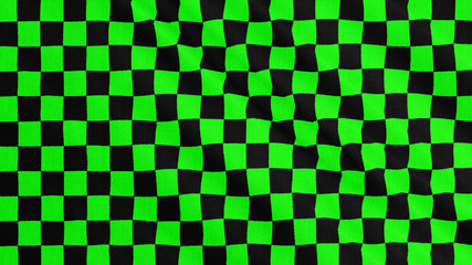 Green and black Checkered fabric cloth is waving animation. Vintage tartan, gingham style cotton plaid wave.