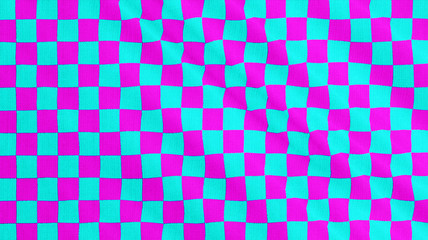 Purple and cyan Checkered fabric cloth is waving animation. Vintage tartan, gingham style cotton plaid wave.
