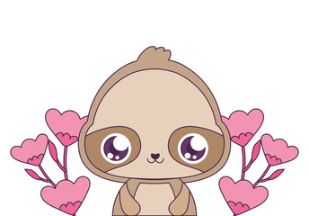 Kawaii sloth cartoon with flowers vector design © djvstock