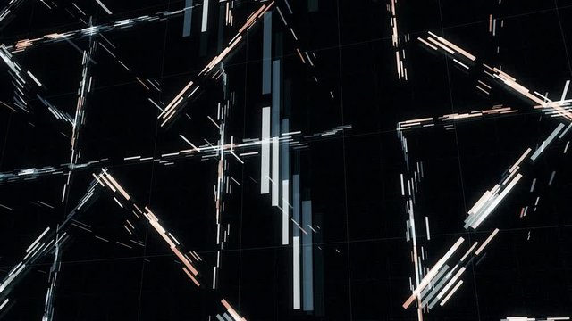 Geometric background with many line segments flowing diagonally and perpendicularly, seamless loop. Animation. The straight lines move as if they are a part of some cyber device.