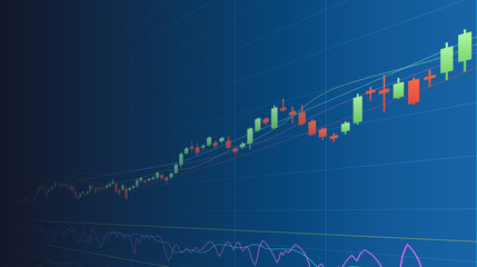 abstract financial chart with uptrend line graph in stock market on blue color background