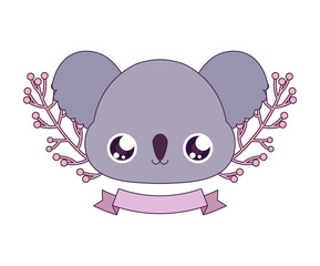 Kawaii koala cartoon with leaves wreath vector design