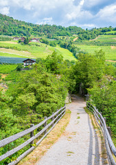 Idyllic path to Sabiona Monastery near Chiusa, Province of Bolzano, Trentino Alto Adige, Italy.