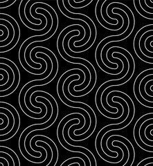 Line art rounded greek key seamless pattern. Black and white vector tileable background.