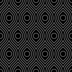 Line art arabic seamless pattern. Black and white vector tileable background.