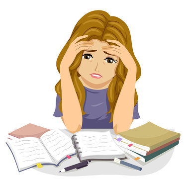 Teen Girl Study Stressed Illustration Stock Vector | Adobe Stock