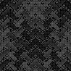 Twisted striped lines vector seamless pattern. Dark gray neutral tileable background.