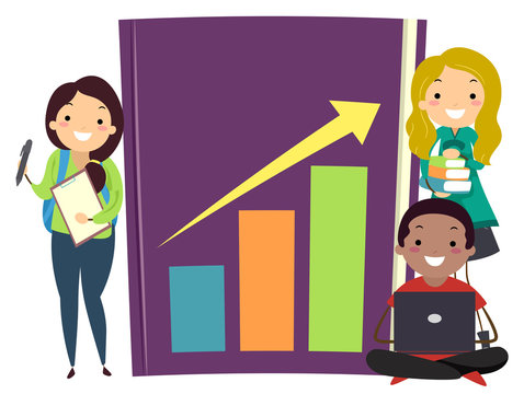 students with chart and laptop clip art preview
